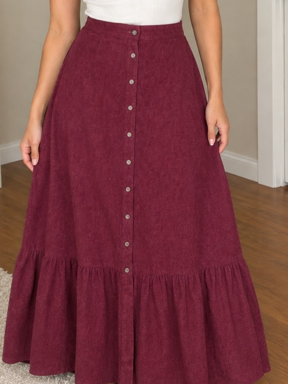 DR2 By Daniel Rainn Women's Corduroy Maxi Skirt in Wine Red Size M